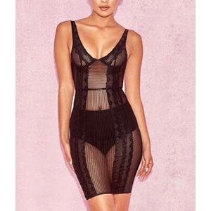 HOUSE OF CB  Romi Black Mesh Lace Dress